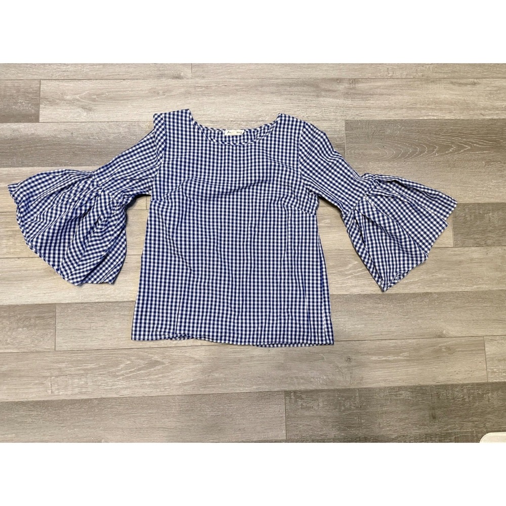 Jane and Delancey Gingham Bell‎ Sleeve Blouse Women Small Blue